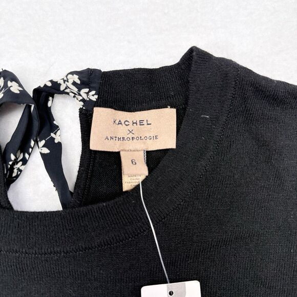Kachel x Anthropologie Waverly Pullover Top Size 6 Black Floral Trim Bell Sleeve - Picture 7 of 13